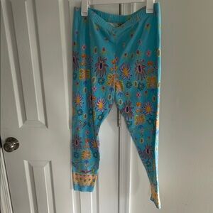 Vintage Blue and Yellow Leggings with Ornate Patterns